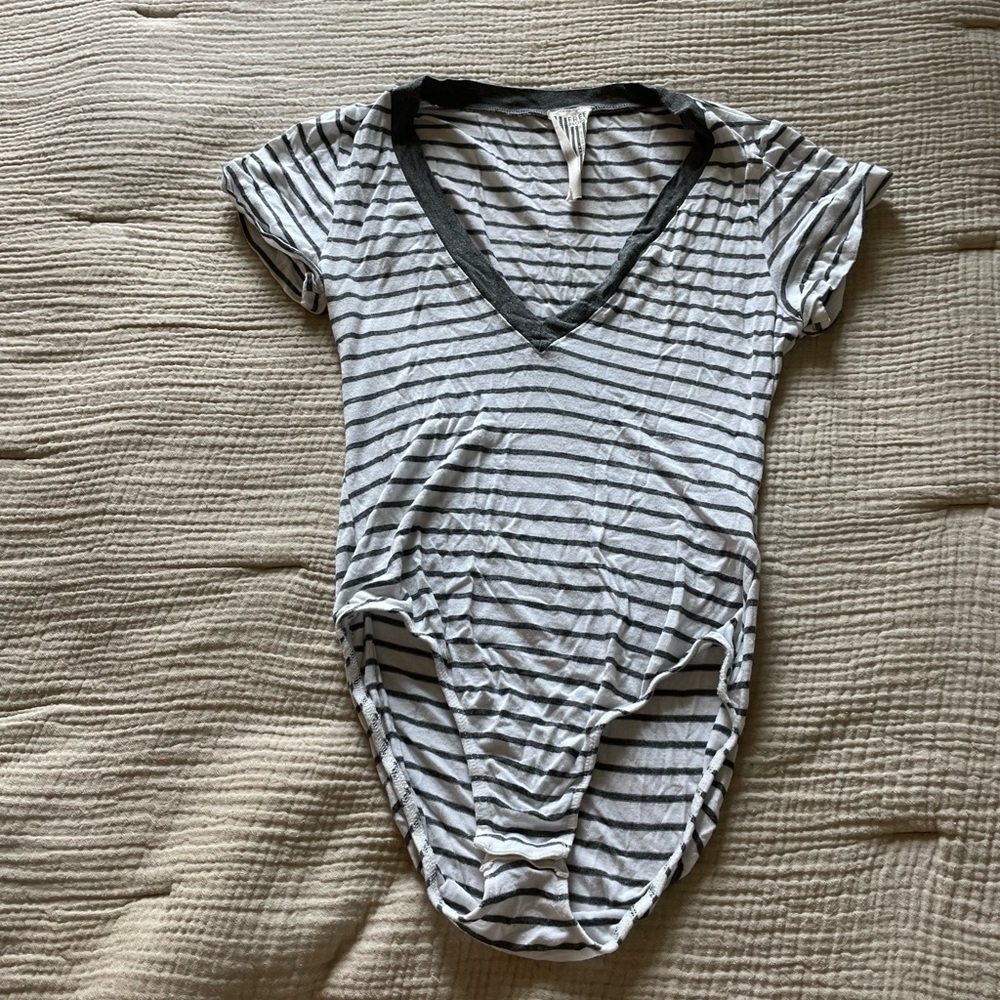 We the Free People Striped V-Neck Bodysuit